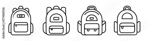 Backpack outline vector illustration set school bag rucksack drawing travel pack design hiking gear isolated