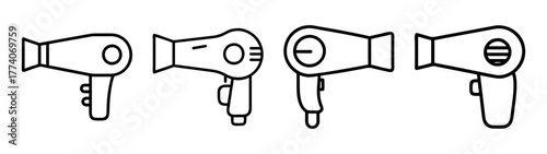 Hair dryer vector illustration: salon styling tool, beauty appliance, and hair care equipment icon set