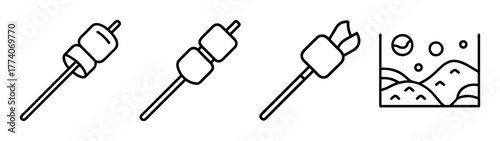 Hand drawn marshmallows on sticks and abstract mountains vector illustration image art