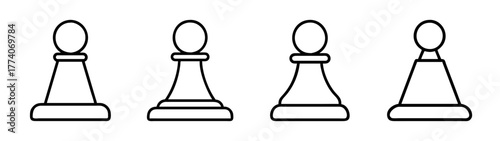 Chess pawn vector illustration set, outline drawing of chess pieces, strategy game icon design