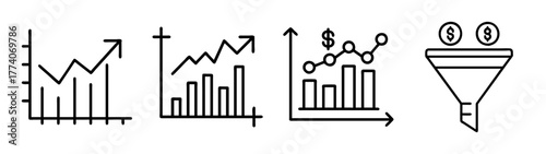 Analyzing financial growth charts and sales funnel for business success and investment strategies