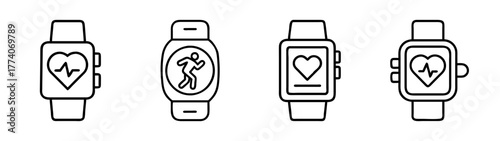 Fitness tracker smart watch vector set for health monitoring and activity tracking and wellness apps