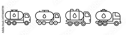 Outline fuel tanker trucks vector illustration set for transportation and logistics industry