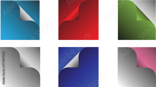 Collection of colorful curled page corner fold vector backgrounds