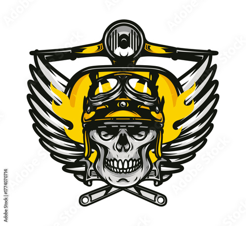 Skull Rider: A gritty emblem of daring, featuring a skull adorned with a helmet and aviator goggles, flanked by wings, and the handlebars of a scooter. Evokes a sense of adventure, freedom.