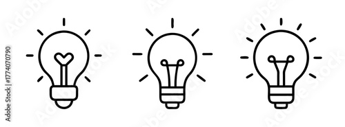 Three light bulbs vector illustration idea innovation inspiration electricity design concept drawing sketch art