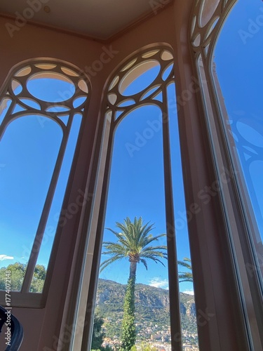 Scenic sea view of the French Riviera seen through a window, peaceful summer atmosphere on the Côte d’Azur