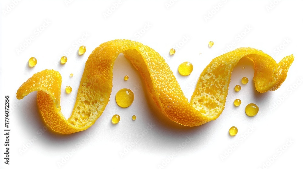 Fototapeta premium Fresh orange peel with droplets of essential oil on a white background