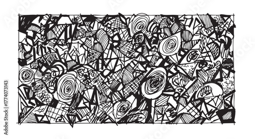 Black and white abstract hand drawn pattern design art background