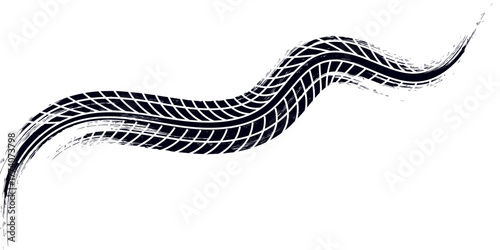 Auto tire tread grunge element. Car and motorcycle tire pattern, wheel tyre tread track. Black tyre print. Vector illustration isolated on white background.