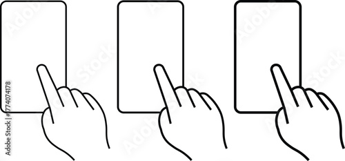 Touch gesture icon outline illustration of hand touching screen for app and technology concepts
