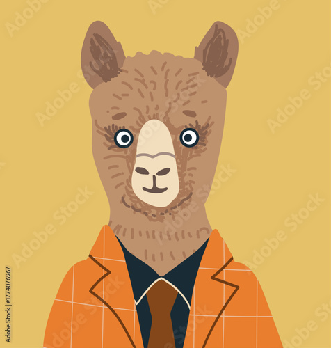 Avatar alpaca, llama, lama character, user profile, cute animal, hand drawn vector illustration.