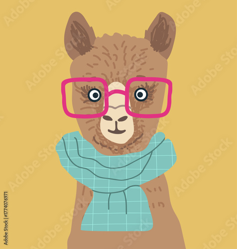 Avatar alpaca, llama, lama character, user profile, cute animal, hand drawn vector illustration.