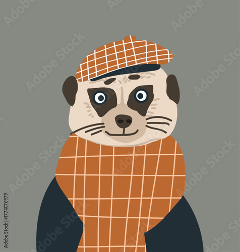 Avatar Meerkat, suricate character, user profile, cute animal, hand drawn vector illustration.