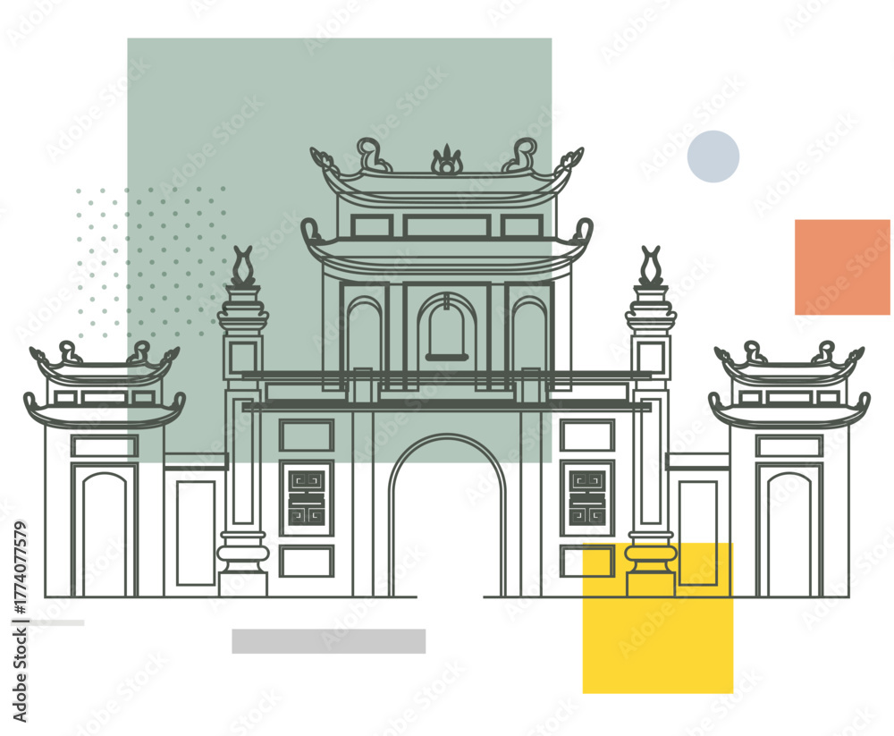 Obraz premium Temple of Literature, Hanoi - dedicated to Confucius - Stock Illustration