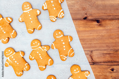 Festive Gingerbread Cookies on Parchment Paper