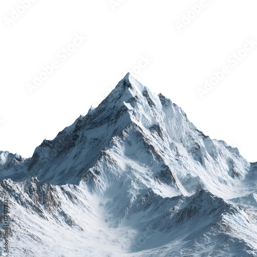 Snowy mountain peak isolated on transparent background, a majestic and cold landscape