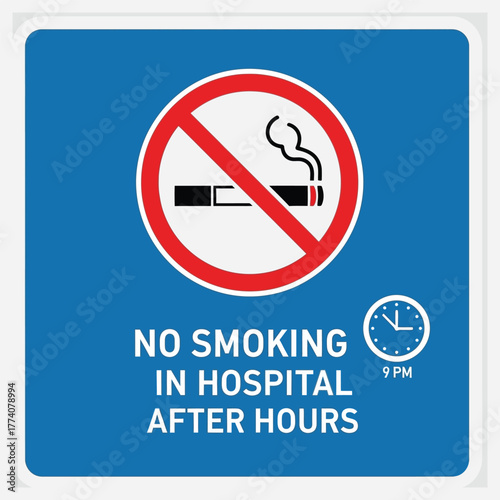 No smoking in hospital after hours A sign indicating a ban on smoking in healthcare settings