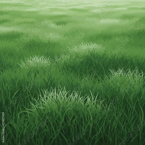 Lush Green Grass Field A Serene Landscape Illustration in Nature
