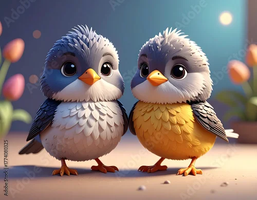 Obraz Małe ptaszki jako figurki do zabawy dla najmłodszych 