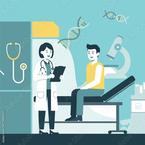 Medical Consultation Vector Doctor Discussing Health with Patient in Clinic, Healthcare Illustration