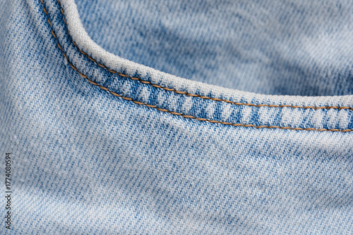 Close-up of a pocket of light jeans with seam details