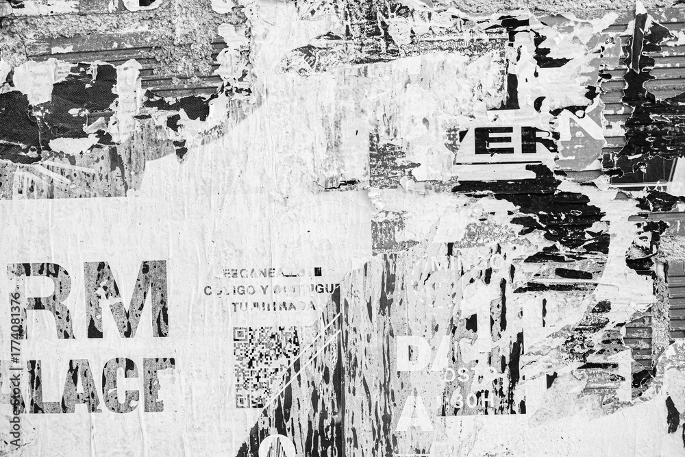 Fototapeta premium Abstract urban background. Old ripped torn posters texture background