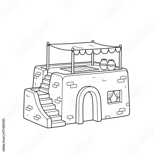 Mediterranean home with rooftop patio and pottery, architectural design perfect for travel brochures, vacation rentals, and real estate marketing materials