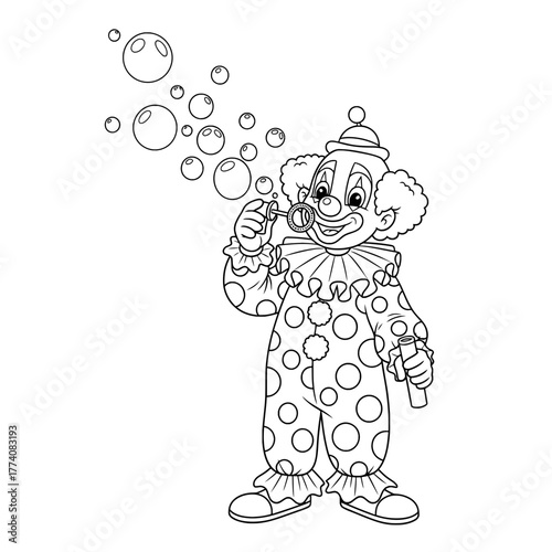 Delightful clown blowing bubbles for children's coloring books, adding fun to art projects and festive invitations for parties and celebrations