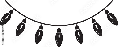 Classic Christmas C9 Bulb String Lights: Solid Black Silhouette Vector & Clipart