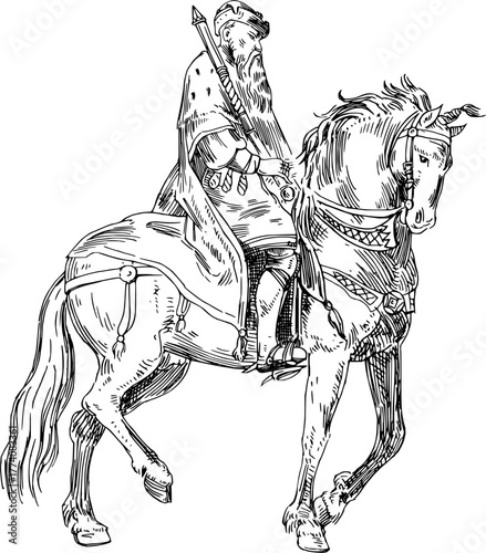 Majestic Medieval Warrior on Horseback Ready for Battle, Rendered with Striking Detail and Historical Accuracy, Perfect for Storytelling and Design