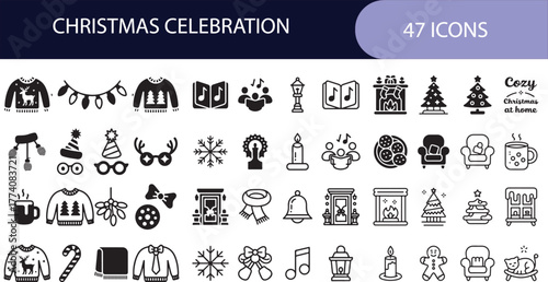 Christmas celebration icons, festive winter holiday season symbol design