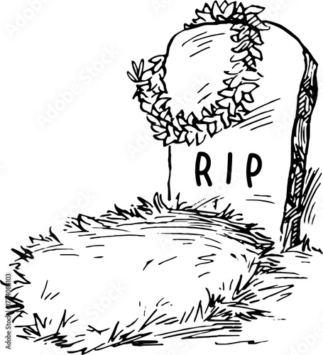Resting place with wreath illustration offering peace and remembrance, creating a somber yet reflective atmosphere for memorials and condolences