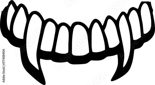 Spooky fangs grin, perfect for Halloween designs and scary themes, add a touch of horror to your projects with this bold, sharp teeth expression