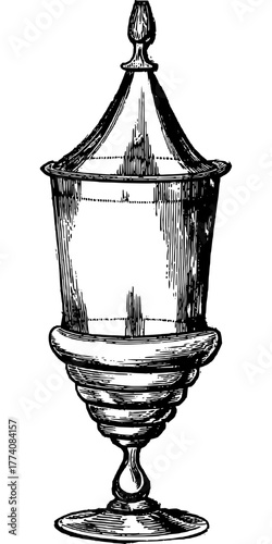 Elegant antique vessel with elaborate pedestal, a unique vintage illustration for historical designs or sophisticated decorative arts projects, originally scalable vector