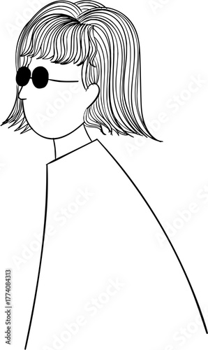 Simple line drawing of a person wearing sunglasses, a minimal graphic element for stylish designs and creative projects, perfect for social media or blog posts.