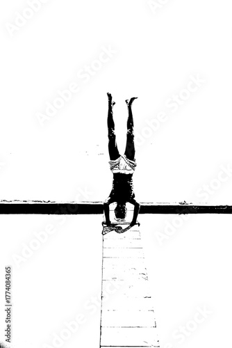 Serene balance and strength with a man in handstand pose, embodying wellness, health, and fitness in a minimalist composition with a vintage aesthetic