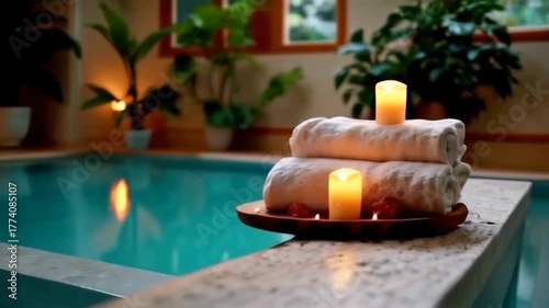 Tranquil Indulgence: Luxurious Indoor Spa with Candlelit Pool