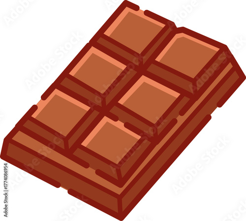 Vector chocolate bar illustration with smooth brown texture, representing sweet food, dessert, and indulgence themes