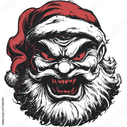 Scary Evil Santa Clause Face Vector Clipart