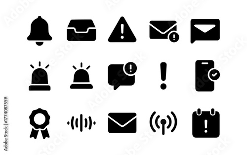 Minimalist alert and notification icons set for communication and settings