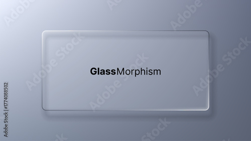 Empty glass frame interface design with text glassmorphism on gray background. Modern frosted acrylic panel for user interface element. Liquid glass morphism vector.
