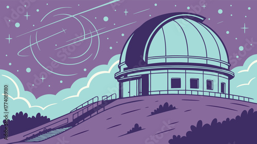 Astronomical Observatory Under Starry Night Vector