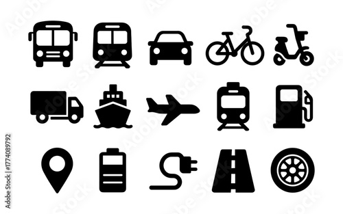 Transport icons set: silhouette style for urban mobility and travel needs