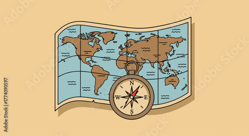 Plan your next adventure with this antique world map and compass, perfect for travel blogs and educational resources about geography