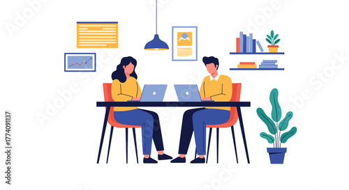 Team collaborating on laptops in bright, modern office, planning strategy for success and growth, innovative work environment for creative minds