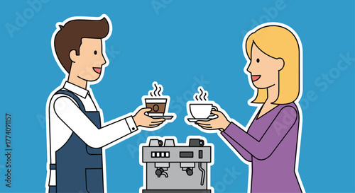 Friendly barista offering customer fresh, aromatic coffee in charming cafe setting, fostering connection and community, perfect for coffee lovers