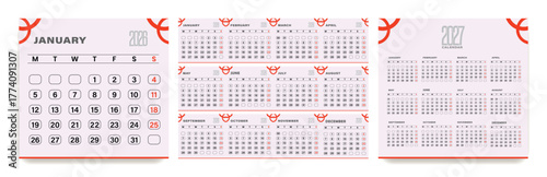 2026 new year monthly calendar layout template design, Diary planner, Desk calendar for 2026 year