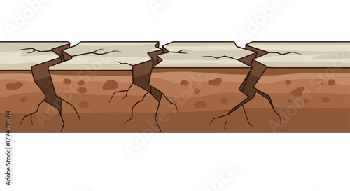 Cracked earth background illustration depicting earthquake aftermath and geological fault lines for science education and environmental awareness