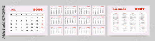 2026 new year monthly calendar layout template design, Diary planner, Desk calendar for 2026 year